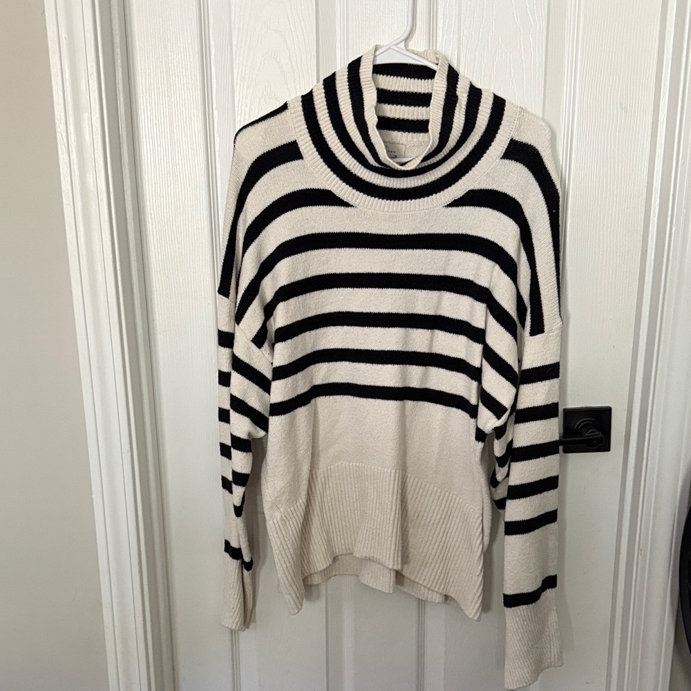 a new day Black and Cream Striped Turtleneck Sweater